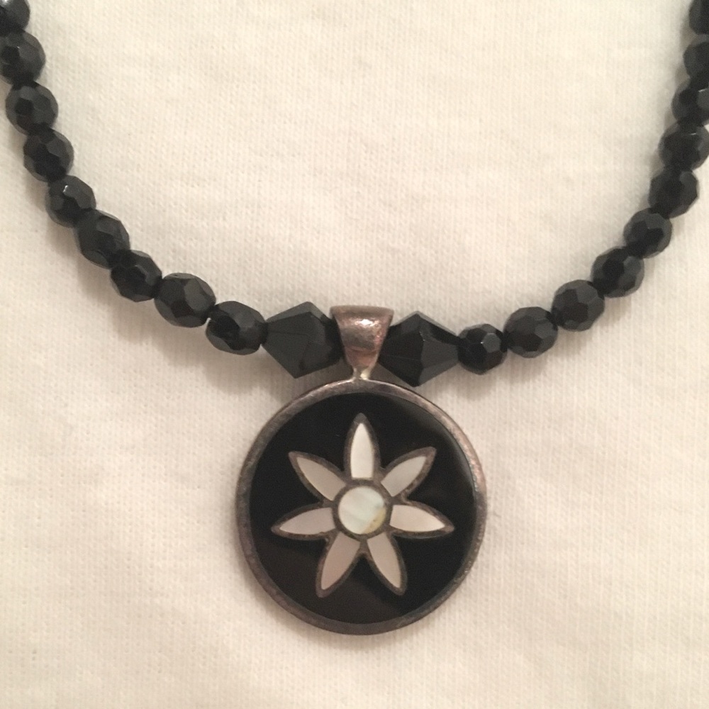 Black onyx necklace/Onyx/Mother Of Pearl Pendant